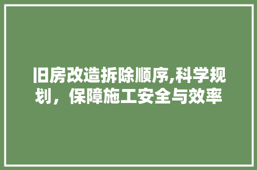 旧房改造拆除顺序,科学规划，保障施工安全与效率 厨房维修