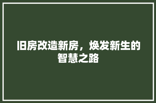 旧房改造新房，焕发新生的智慧之路 家电维修