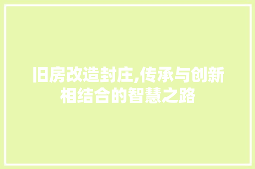 旧房改造封庄,传承与创新相结合的智慧之路 汽车维修
