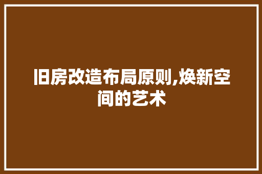 旧房改造布局原则,焕新空间的艺术 厨房维修