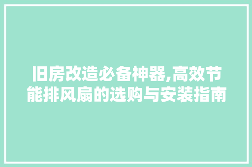 旧房改造必备神器,高效节能排风扇的选购与安装指南
