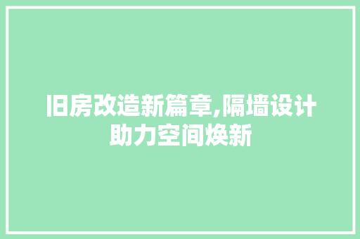 旧房改造新篇章,隔墙设计助力空间焕新 综合便民