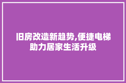 旧房改造新趋势,便捷电梯助力居家生活升级