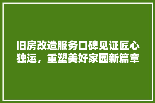 旧房改造服务口碑见证匠心独运，重塑美好家园新篇章 汽车维修