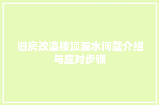 旧房改造楼顶漏水问题介绍与应对步骤 墙体维修