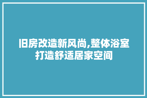 旧房改造新风尚,整体浴室打造舒适居家空间 厨房维修